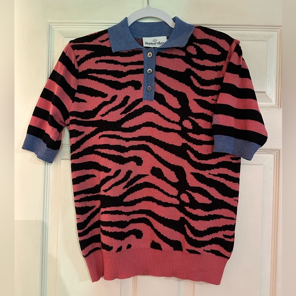 Saturday by Megan Ellaby Cara jacquard knit animal print polo top - Picture 9 of 9